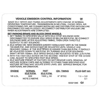 Decal Emission Control VH VK 5.0 Litre I