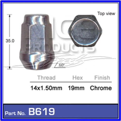 MAG WHEEL NUT VE CHROME WM 14 x 1.5 FLARED TAPERED SHANK WITH 19 MM HEAD