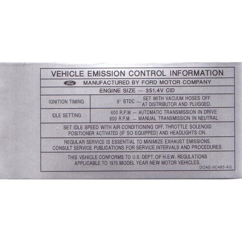 Decal Exhaust Emission XY XA XB 351 Clev