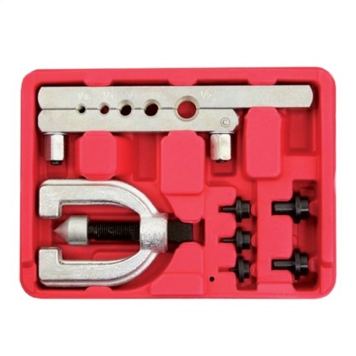 FLARING TOOL 7 PIECE DOUBLE LIP ACTIONThin wall steel, aluminium and copper tubing. Flaring yoke Flaring bar. 5 adaptors